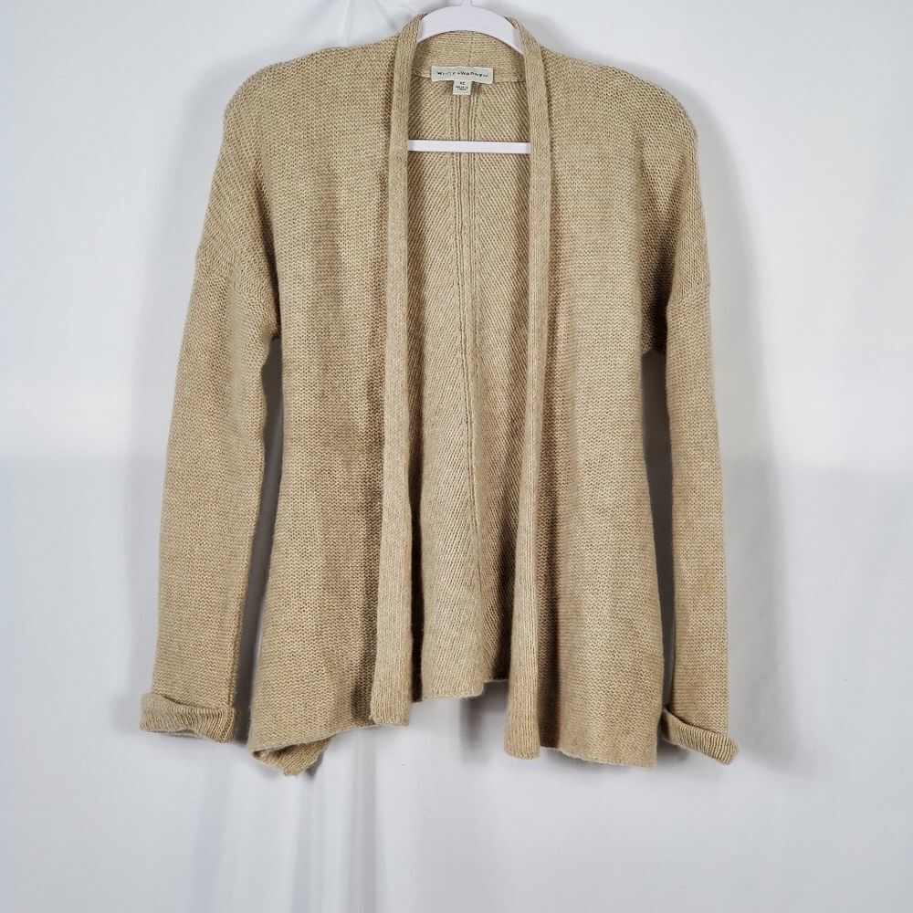 White + Warren Beige Open-Front Cardigan